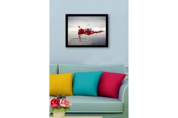Innrammet lerret i tre - 41x56 cm - Kvinne i rød kjole med flytende røde malingspartikler - Rød / Grå - Interiør - Maleri & posters - Lerretsbilder