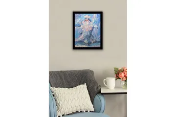 Innrammet lerret i tre - 41x56 cm - Kvinne med parasoll i et drømmeaktig, blått miljø - Blå / Rosa / Hvit - Interiør - Maleri & posters - Lerretsbilder