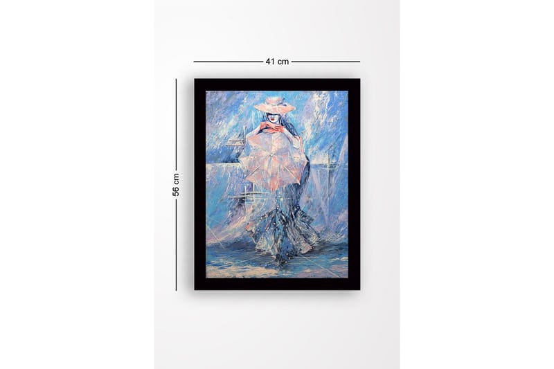 Innrammet lerret i tre - 41x56 cm - Kvinne med parasoll i et drømmeaktig, blått miljø - Blå / Rosa / Hvit - Interiør - Maleri & posters - Lerretsbilder