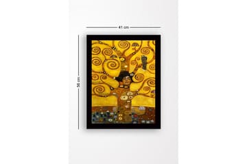 Innrammet lerret i tre - 41x56 cm - Kvinnelig figur omgitt av spinnende tregrener og symbolske elementer - Gull / Brun / Svart - Interiør - Maleri & posters - Lerretsbilder