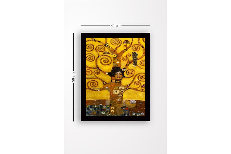 Innrammet lerret i tre - 41x56 cm - Kvinnelig figur omgitt av spinnende tregrener og symbolske elementer - Gull / Brun / Svart - Interiør - Maleri & posters - Lerretsbilder