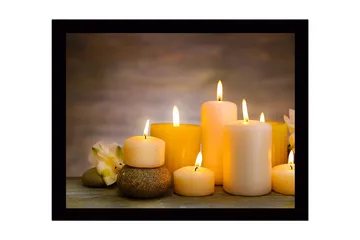 Innrammet lerret i tre - 41x56 cm - Lysende lys i forskjellige former og størrelser - Gul / Krem / Beige - Interiør - Maleri & posters - Lerretsbilder