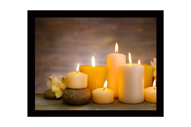 Innrammet lerret i tre - 41x56 cm - Lysende lys i forskjellige former og størrelser - Gul / Krem / Beige - Interiør - Maleri & posters - Lerretsbilder