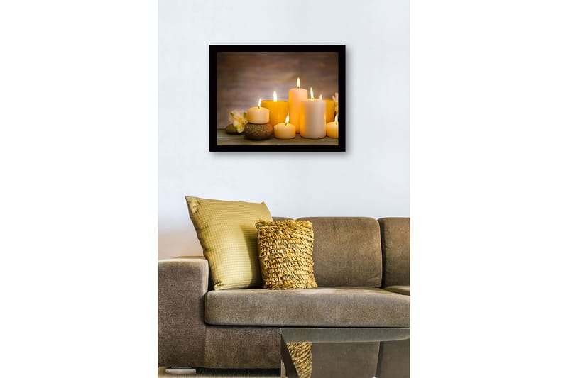 Innrammet lerret i tre - 41x56 cm - Lysende lys i forskjellige former og størrelser - Gul / Krem / Beige - Interiør - Maleri & posters - Lerretsbilder