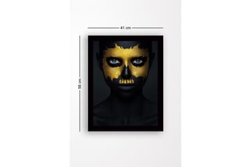 Innrammet lerret i tre - 41x56 cm - Mørk ansiktsmaling med gullfargede detaljer som danner et hodeskallemotiv - Svart / Gull - Interiør - Maleri & posters - Lerretsbilder