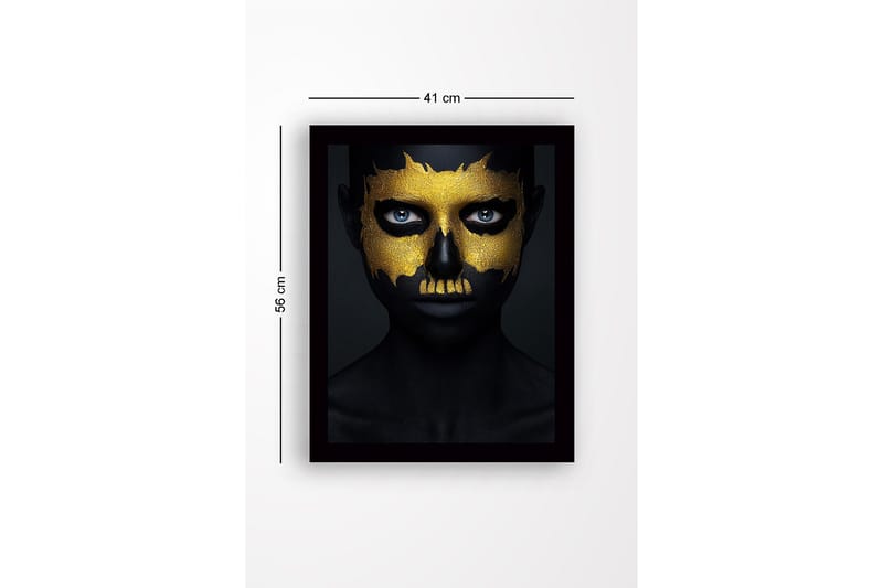 Innrammet lerret i tre - 41x56 cm - Mørk ansiktsmaling med gullfargede detaljer som danner et hodeskallemotiv - Svart / Gull - Interiør - Maleri & posters - Lerretsbilder