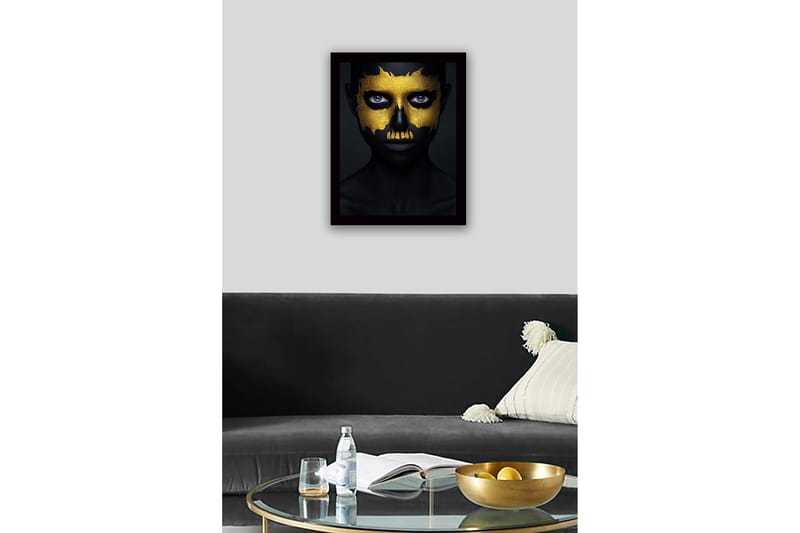 Innrammet lerret i tre - 41x56 cm - Mørk ansiktsmaling med gullfargede detaljer som danner et hodeskallemotiv - Svart / Gull - Interiør - Maleri & posters - Lerretsbilder