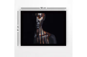 Innrammet lerret i tre - 41x56 cm - Mørk figur med gullstriper som renner nedover ansiktet og kroppen - Svart / Gull - Interiør - Maleri & posters - Lerretsbilder