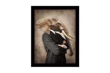 Innrammet lerret i tre - 41x56 cm - Mann med elefanthode i dress - Grå / Brun / Svart - Interiør - Maleri & posters - Lerretsbilder