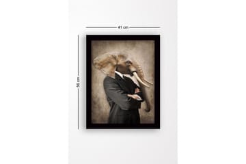 Innrammet lerret i tre - 41x56 cm - Mann med elefanthode i dress - Grå / Brun / Svart - Interiør - Maleri & posters - Lerretsbilder