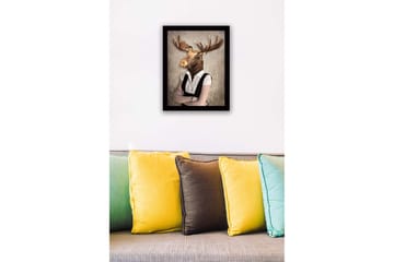 Innrammet lerret i tre - 41x56 cm - Mann med elghode i formell antrekk - Brun / Hvit / Grå - Interiør - Maleri & posters - Lerretsbilder