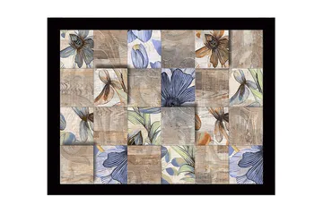 Innrammet lerret i tre - 41x56 cm - Mosaikk av blomster i forskjellige farger og former - Beige / Blå / Brun - Interiør - Maleri & posters - Lerretsbilder