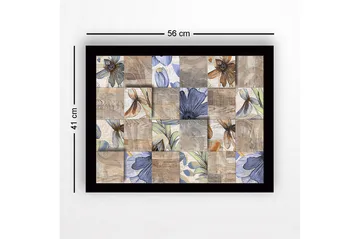 Innrammet lerret i tre - 41x56 cm - Mosaikk av blomster i forskjellige farger og former - Beige / Blå / Brun - Interiør - Maleri & posters - Lerretsbilder