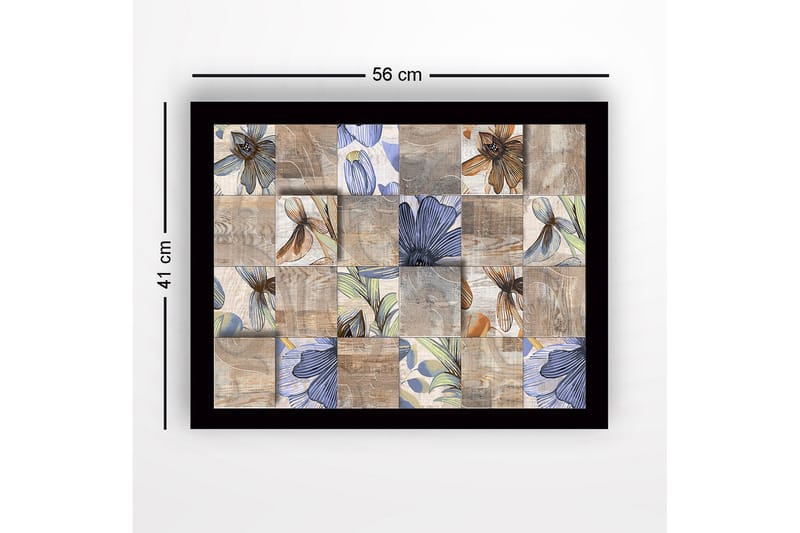 Innrammet lerret i tre - 41x56 cm - Mosaikk av blomster i forskjellige farger og former - Beige / Blå / Brun - Interiør - Maleri & posters - Lerretsbilder