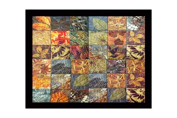 Innrammet lerret i tre - 41x56 cm - Mosaikk av forskjellige blader i varierende farger og teksturer - Gull / Rød / Grønn - Interiør - Maleri & posters - Lerretsbilder