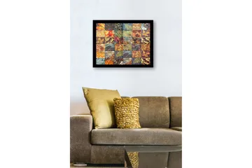 Innrammet lerret i tre - 41x56 cm - Mosaikk av forskjellige blader i varierende farger og teksturer - Gull / Rød / Grønn - Interiør - Maleri & posters - Lerretsbilder