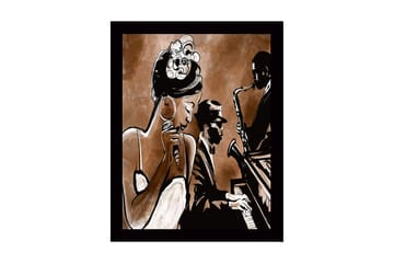 Innrammet lerret i tre - 41x56 cm - Musikalsk opptreden med sanger og musiker - Mørk brun / Beige / Svart - Interiør - Maleri & posters - Lerretsbilder