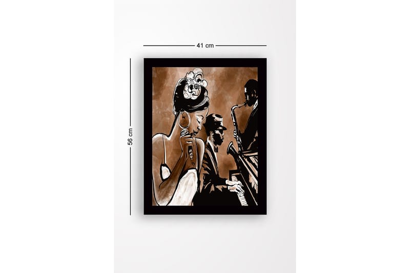 Innrammet lerret i tre - 41x56 cm - Musikalsk opptreden med sanger og musiker - Mørk brun / Beige / Svart - Interiør - Maleri & posters - Lerretsbilder