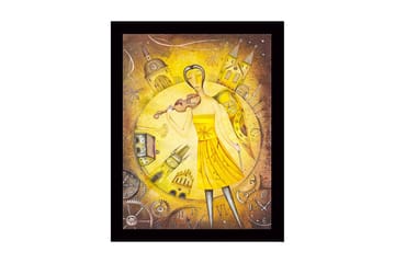 Innrammet lerret i tre - 41x56 cm - Musiker med fiolin i et gyllent miljø - Gull / Gul / Brun - Interiør - Maleri & posters - Lerretsbilder