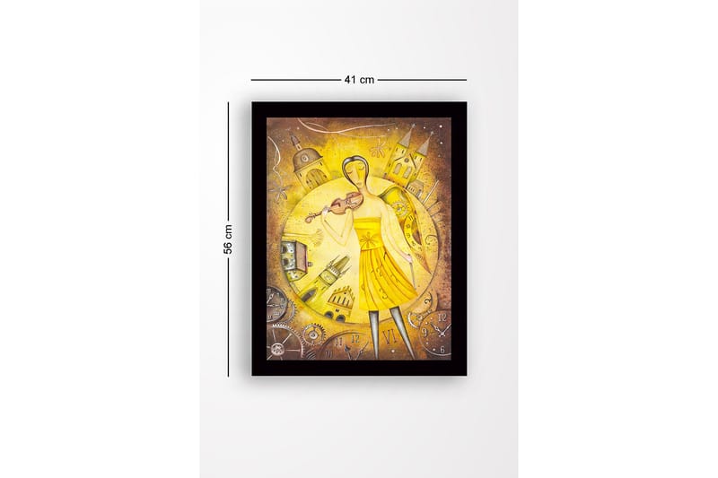 Innrammet lerret i tre - 41x56 cm - Musiker med fiolin i et gyllent miljø - Gull / Gul / Brun - Interiør - Maleri & posters - Lerretsbilder
