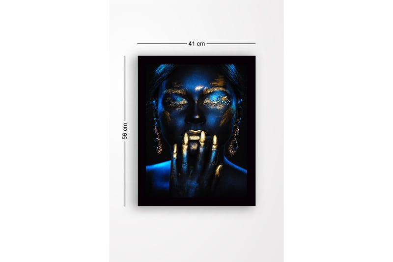 Innrammet lerret i tre - 41x56 cm - Mystisk portrett med gull- og blåtoner - Gull / Mørkeblå - Interiør - Maleri & posters - Lerretsbilder