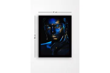 Innrammet lerret i tre - 41x56 cm - Mystisk portrett med blå og gyllen ansiktsmaling - Blå / Gull - Interiør - Maleri & posters - Lerretsbilder