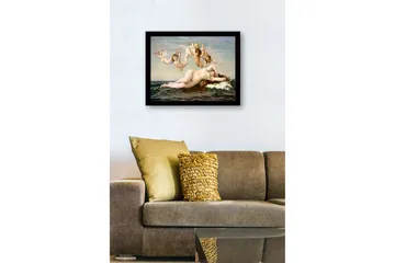 Innrammet lerret i tre - 41x56 cm - Naken kvinne hviler på havets bølger omgitt av engler - Hudtone / Himmelblå / Sjøgrønn - Interiør - Maleri & posters - Lerretsbilder