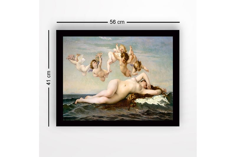 Innrammet lerret i tre - 41x56 cm - Naken kvinne hviler på havets bølger omgitt av engler - Hudtone / Himmelblå / Sjøgrønn - Interiør - Maleri & posters - Lerretsbilder