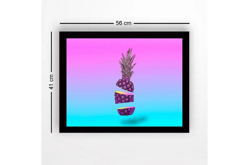 Innrammet lerret i tre - 41x56 cm - Skiver av ananas i en surrealistisk komposisjon - Lilla / Rosa / Turkis - Interiør - Maleri & posters - Lerretsbilder
