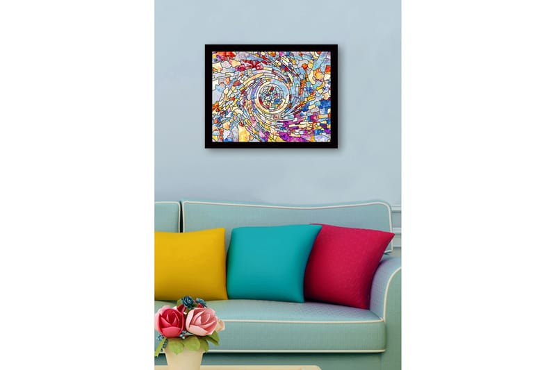 Innrammet lerret i tre - 41x56 cm - Spiraler av fargerike mosaikkfragmenter - Blå / Rød / Gul - Interiør - Maleri & posters - Lerretsbilder