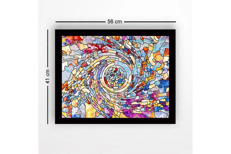 Innrammet lerret i tre - 41x56 cm - Spiraler av fargerike mosaikkfragmenter - Blå / Rød / Gul - Interiør - Maleri & posters - Lerretsbilder