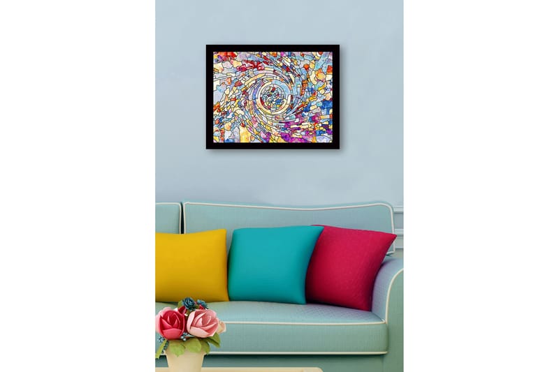 Innrammet lerret i tre - 41x56 cm - Spiraler av fargerike mosaikkfragmenter - Blå / Rød / Gul - Interiør - Maleri & posters - Lerretsbilder