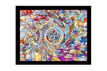 Innrammet lerret i tre - 41x56 cm - Spiraler av fargerike mosaikkfragmenter - Blå / Rød / Gul - Interiør - Maleri & posters - Lerretsbilder