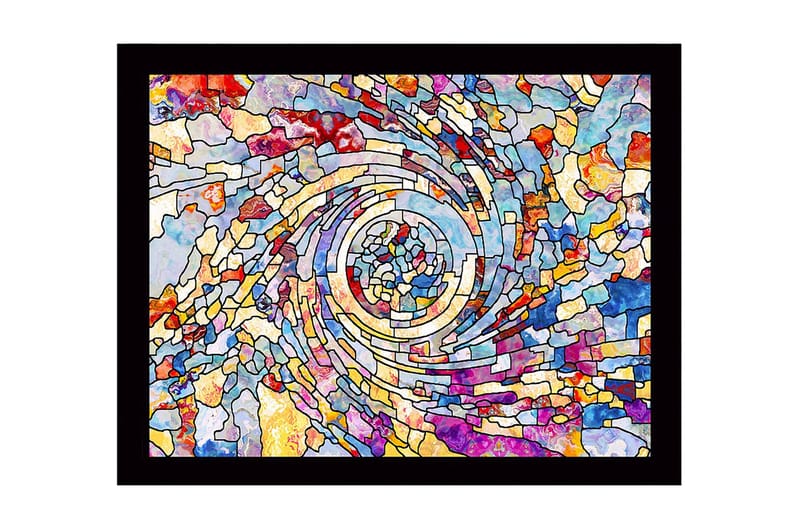 Innrammet lerret i tre - 41x56 cm - Spiraler av fargerike mosaikkfragmenter - Blå / Rød / Gul - Interiør - Maleri & posters - Lerretsbilder