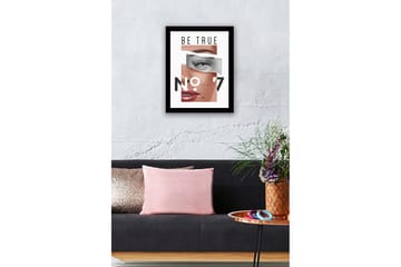 Innrammet lerret i tre - 41x56 cm - Stilisert portrett med fokus på øyne og lepper - Hudtone / Grå / Svart - Interiør - Maleri & posters - Lerretsbilder