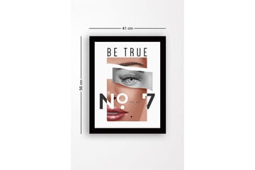 Innrammet lerret i tre - 41x56 cm - Stilisert portrett med fokus på øyne og lepper - Hudtone / Grå / Svart - Interiør - Maleri & posters - Lerretsbilder