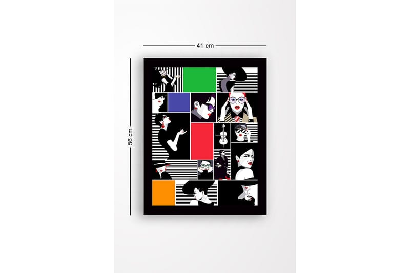 Innrammet lerret i tre - 41x56 cm - Stiliserte portretter av kvinner i forskjellige uttrykk og klær - Rød / Svart / Hvit - Interiør - Maleri & posters - Lerretsbilder