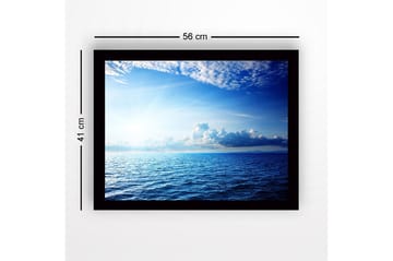 Innrammet lerret i tre - 41x56 cm - Storslått havutsikt med klare skyer og solstråler - Blå / Lyseblå / Hvit - Interiør - Maleri & posters - Lerretsbilder