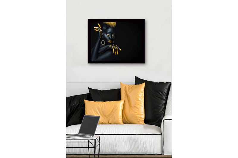 Innrammet lerret i tre - 41x56 cm - Svart og gullkledd modell med dramatiske positurer - Svart / Gull - Interiør - Maleri & posters - Lerretsbilder
