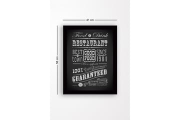 Innrammet lerret i tre - 41x56 cm - Typografisk plakat med restauranttema - Svart / Hvit - Interiør - Maleri & posters - Lerretsbilder