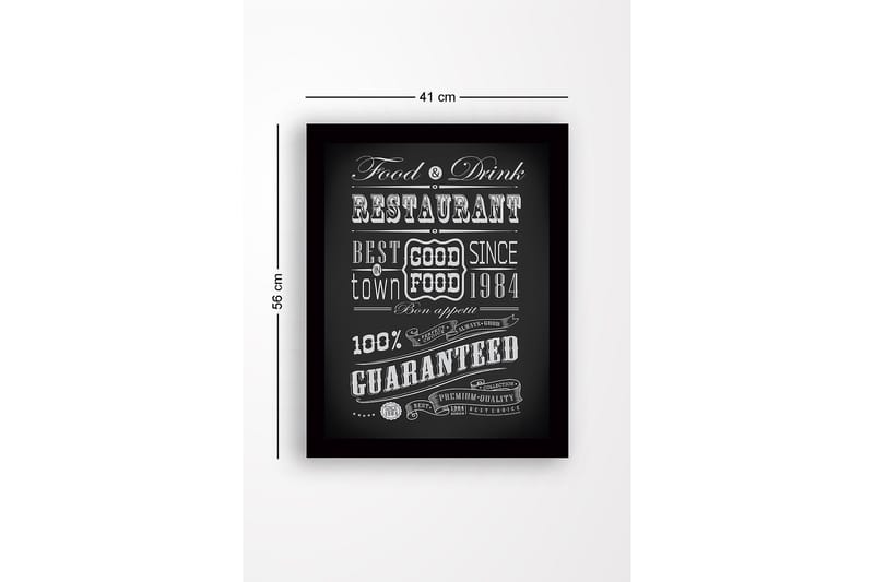 Innrammet lerret i tre - 41x56 cm - Typografisk plakat med restauranttema - Svart / Hvit - Interiør - Maleri & posters - Lerretsbilder