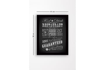 Innrammet lerret i tre - 41x56 cm - Typografisk plakat med restauranttema - Svart / Hvit - Interiør - Maleri & posters - Lerretsbilder