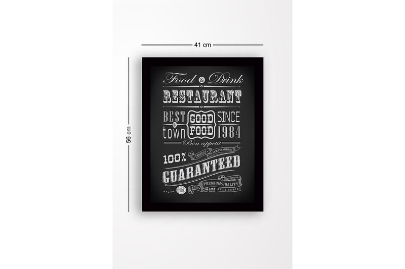Innrammet lerret i tre - 41x56 cm - Typografisk plakat med restauranttema - Svart / Hvit - Interiør - Maleri & posters - Lerretsbilder