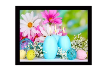 Innrammet lerret i tre - 41x56 cm - Vårro med lyseblå lys og fargerike påskeegg - Lys blå / Rosa / Gul - Interiør - Maleri & posters - Lerretsbilder