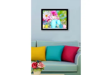 Innrammet lerret i tre - 41x56 cm - Vårro med lyseblå lys og fargerike påskeegg - Lys blå / Rosa / Gul - Interiør - Maleri & posters - Lerretsbilder