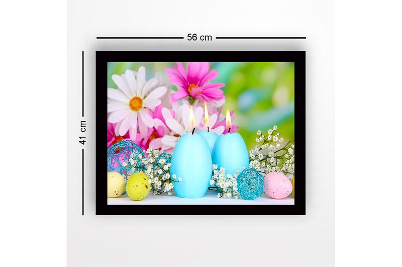 Innrammet lerret i tre - 41x56 cm - Vårro med lyseblå lys og fargerike påskeegg - Lys blå / Rosa / Gul - Interiør - Maleri & posters - Lerretsbilder