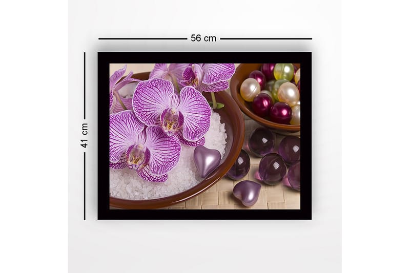 Innrammet lerret i tre - 41x56 cm - Vakker samling av orkideer og dekorasjoner i skåler - Lilla / Hvit / Grønn - Interiør - Maleri & posters - Lerretsbilder