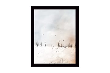 Innrammet lerret i tre - 41x56 cm - Vinterlandskap med snødekte trær - Hvit / Lys grå / Beige - Interiør - Maleri & posters - Lerretsbilder