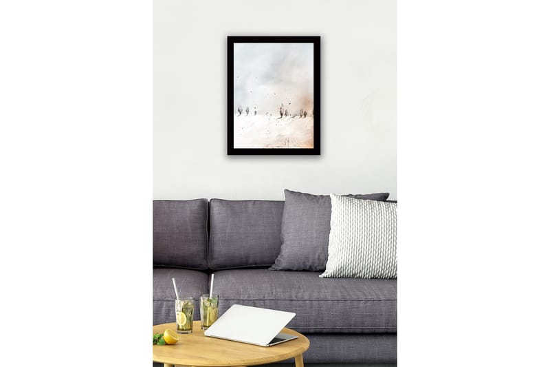 Innrammet lerret i tre - 41x56 cm - Vinterlandskap med snødekte trær - Hvit / Lys grå / Beige - Interiør - Maleri & posters - Lerretsbilder