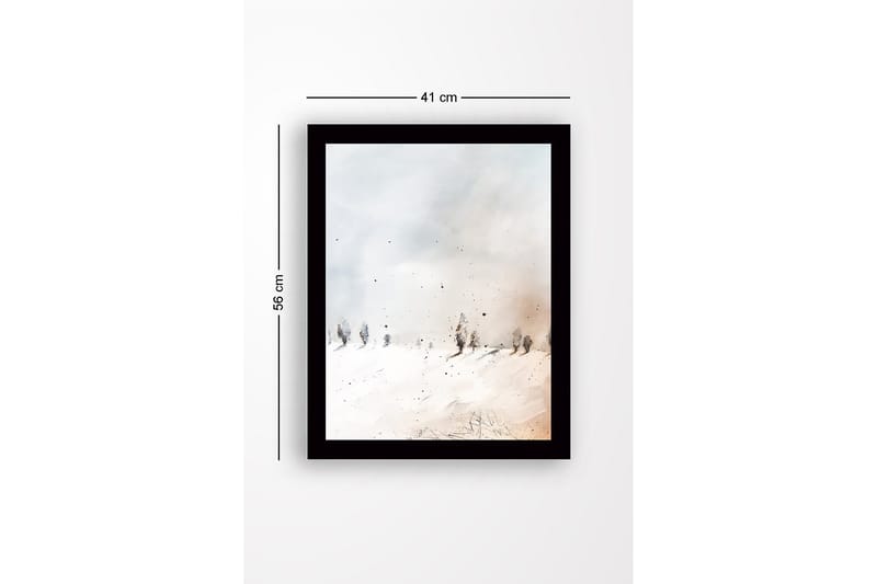 Innrammet lerret i tre - 41x56 cm - Vinterlandskap med snødekte trær - Hvit / Lys grå / Beige - Interiør - Maleri & posters - Lerretsbilder